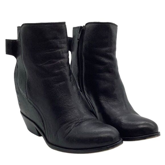 MM6 MAISON MARTIN MARGIELA 37 Hidden Wedge Leather Ankle Boot Bootie Block Heel - Picture 2 of 10